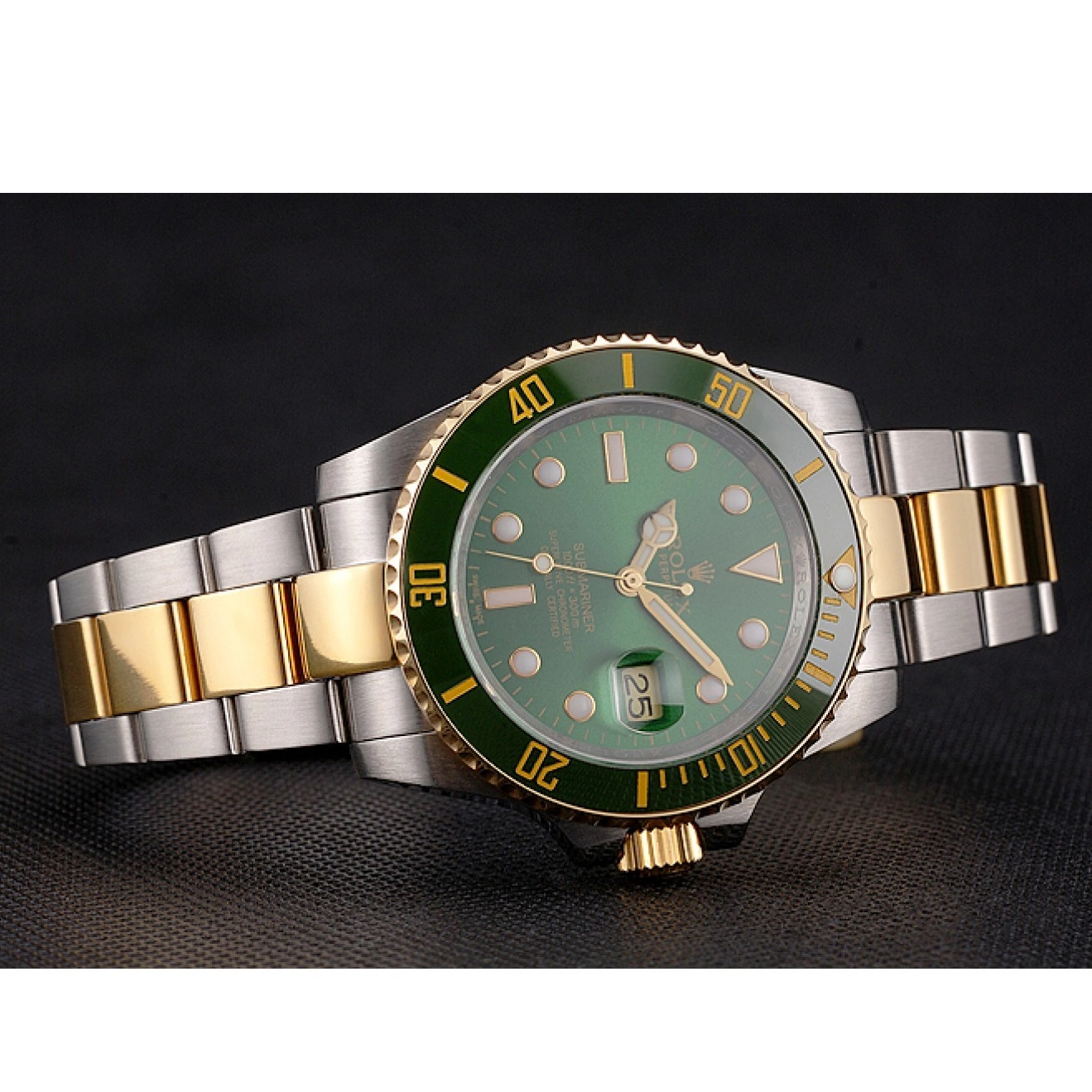Good Copy Rolex Watches Submariner Steel Bracelet Bezel Rolex And Gold Swiss Dial Tone Green Two 0608